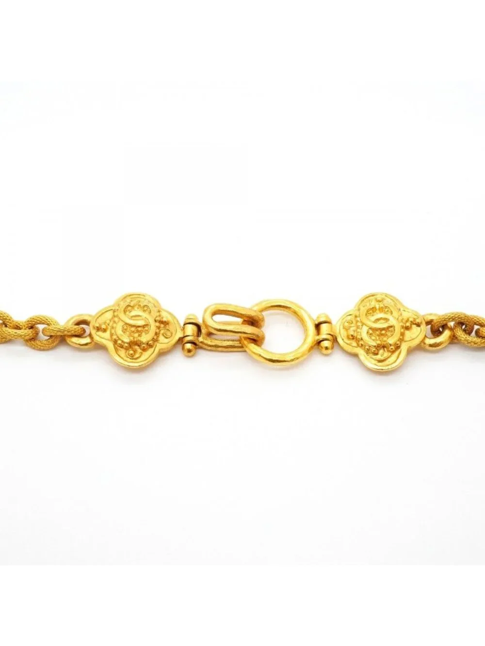 Chanel Necklace Vintage CC Logo Clover Motif Gold Plated